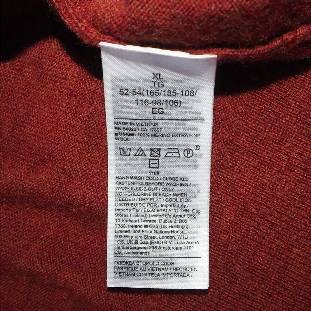 Banana Republic Franco Merino‎ 1/4-Zip Pullover Sweater Tandoori Red Men's XL